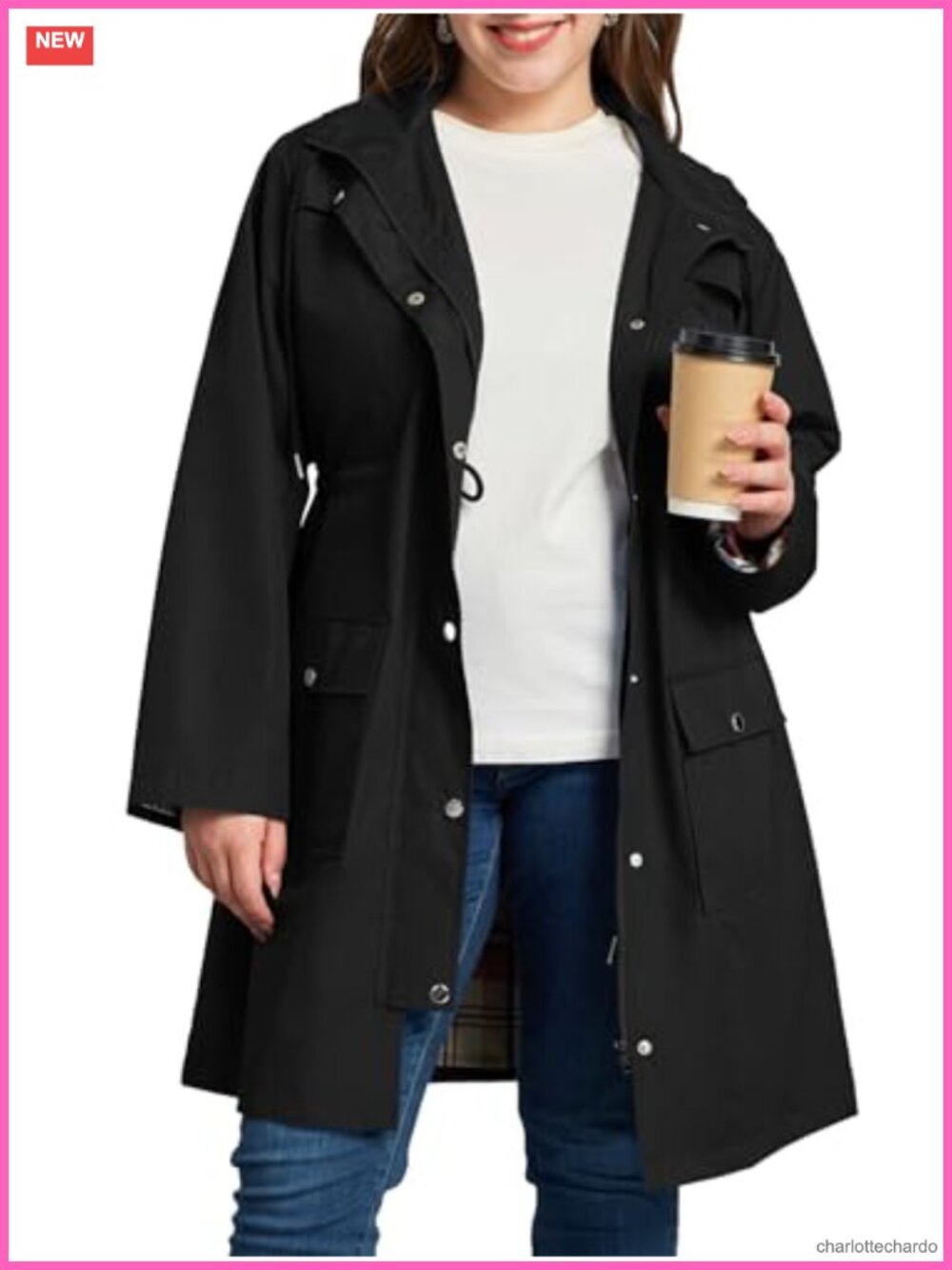 Plus Size Waterproof Rain Jacket Windbreaker Hooded Trench Coat